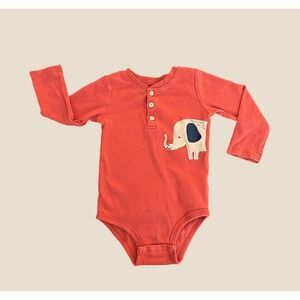 Pekkle Baby Boys Red Elephant Henley Long Sleeve Bodysuit 24M 1337